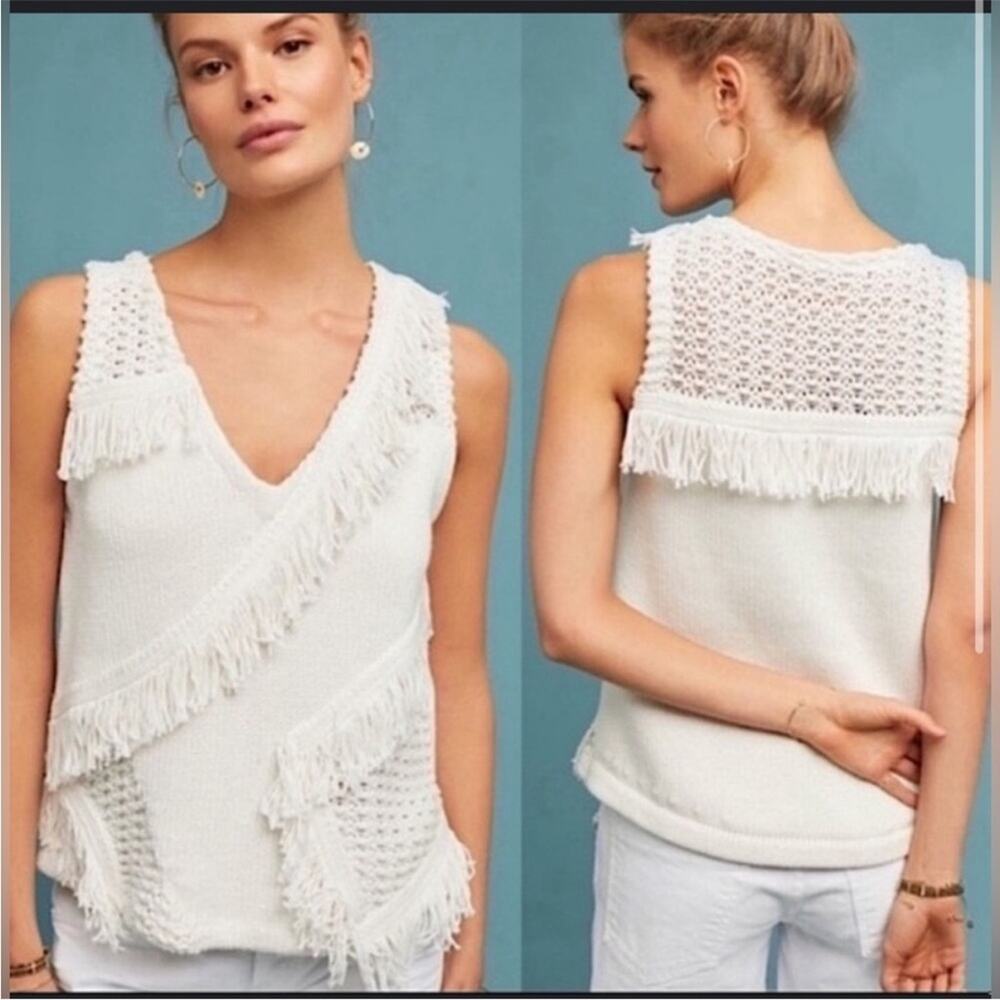 Anthropologie Postmark Pacific Fringe Cotton Silk Cotton Tank Top Size Small